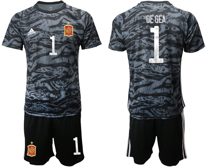 Men 2021 European Cup Spain black goalkeeper #1 Soccer Jersey->spain jersey->Soccer Country Jersey